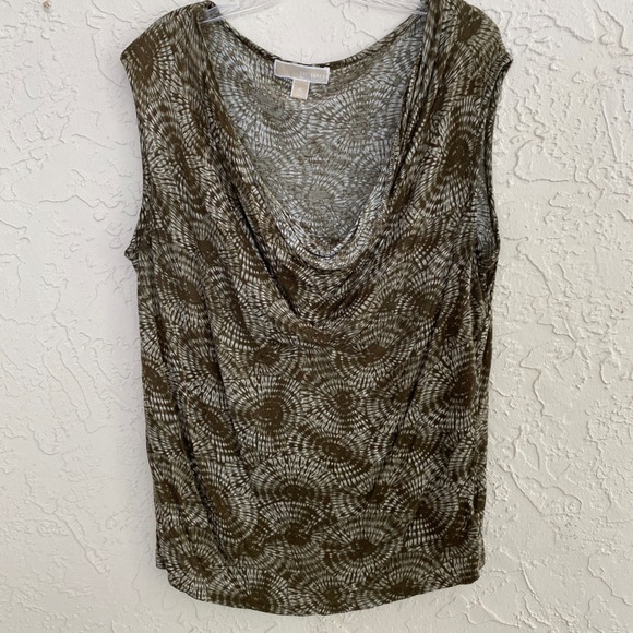 Michael Kors Tops - Michael Kors Tank Top Women XL Brown White Tie Dye Cowl Neck Sleeveless Rayon
